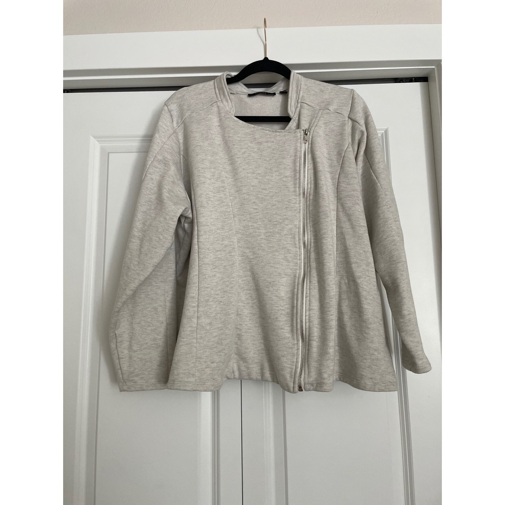 Cyrus Moto French Terry Sweatshirt Heather Gray Asymmetrical Zip Plus Size 3X